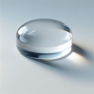 A clear glass sphere with a shadow