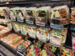 salads in plastic packaging