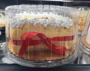 A cake in a clear plastic package